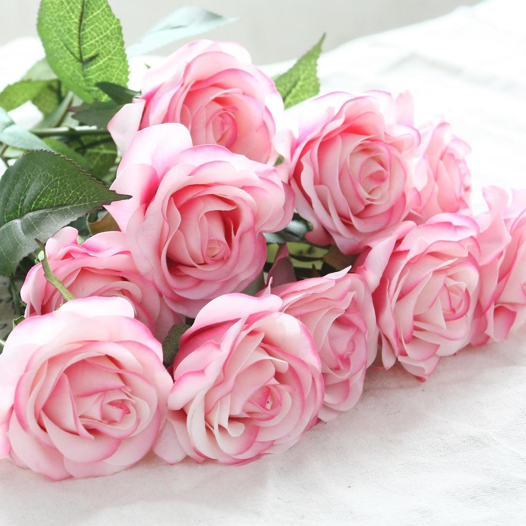 10Pcs Artificial Latex Roses Real Touch Flowers For Wedding Bridal Bouquet Home Decoration