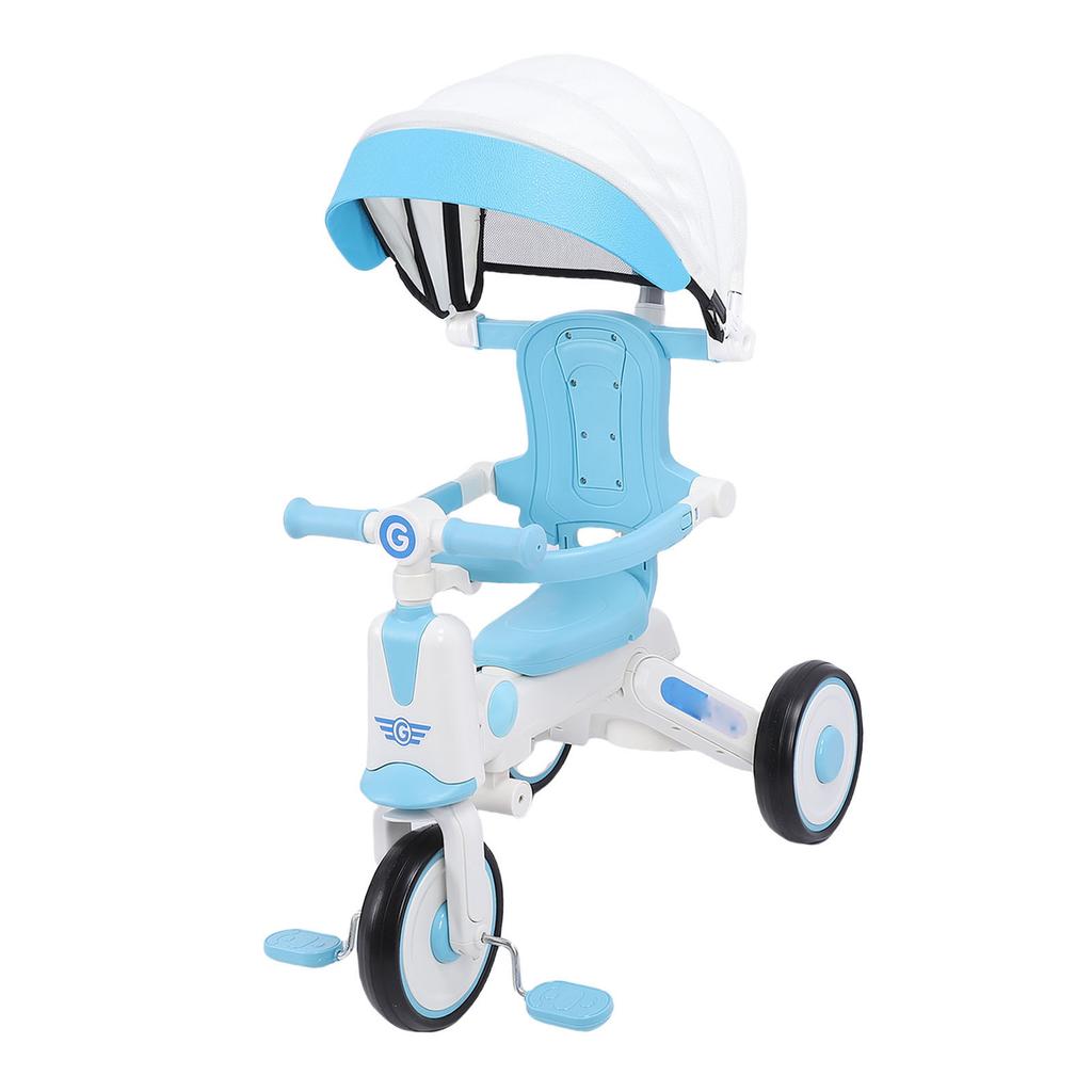 Baby Tricycle with Adjustable Parents Push Handle Music Light Folding Canopy Toddler Kids Trike for 18 Month To 5 Years