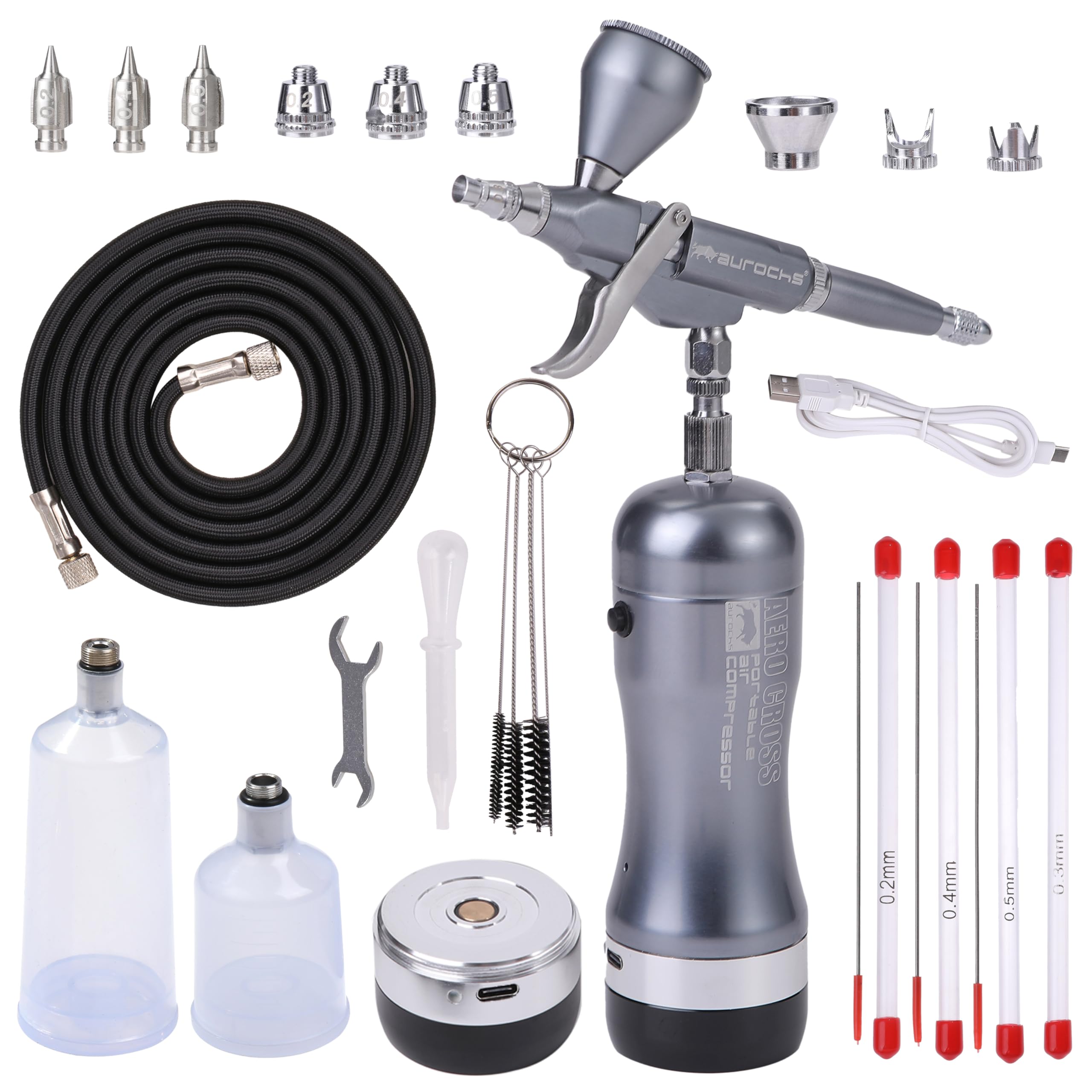

Aurochs Rechargeable Airbrush AERO CROSS Portable Ver.4.0 Trigger Gunmetal Handpiece Compressor Small Model for Plastic Kits Painting