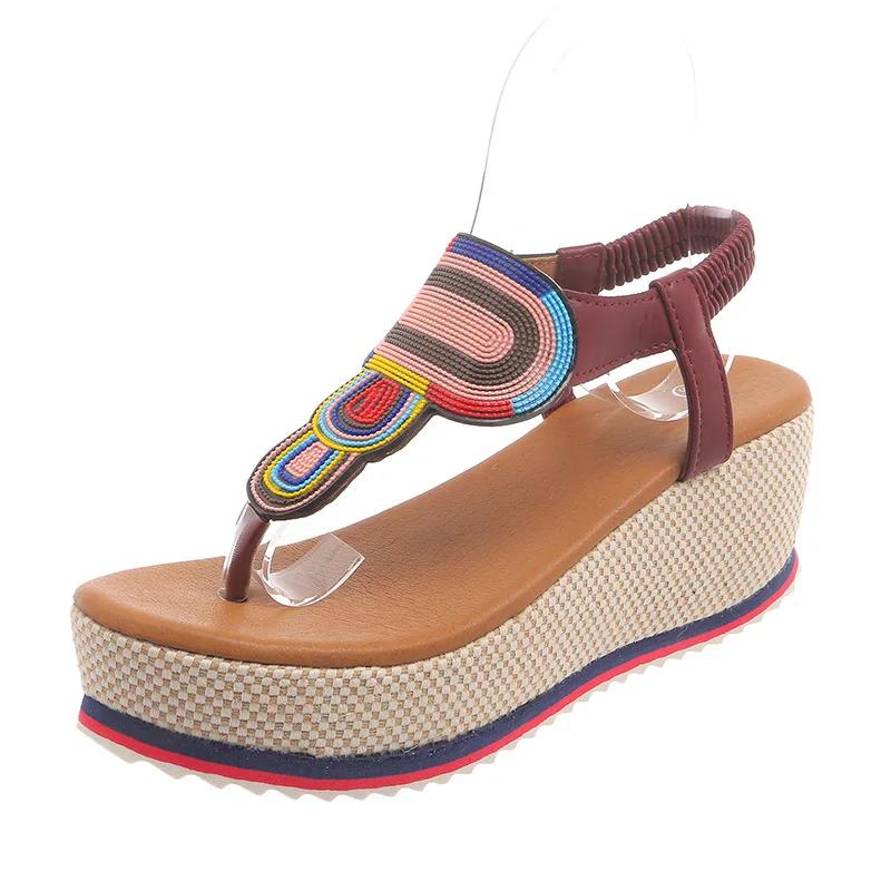 Fashion Platform Wedge Flip Flops for Women Summer New Bohemian Thick Sole Light Weight Girls Beach Slippers Slip-on Wedges Sandals