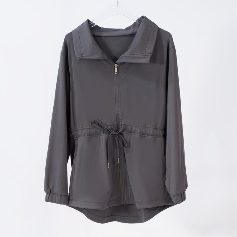 

Женская куртка для йоги с высокой талией — стиль весна/осень, свободный крой, воротник-лацкан, повседневное спортивное пальто M/Size 4 (90-100 lbs)