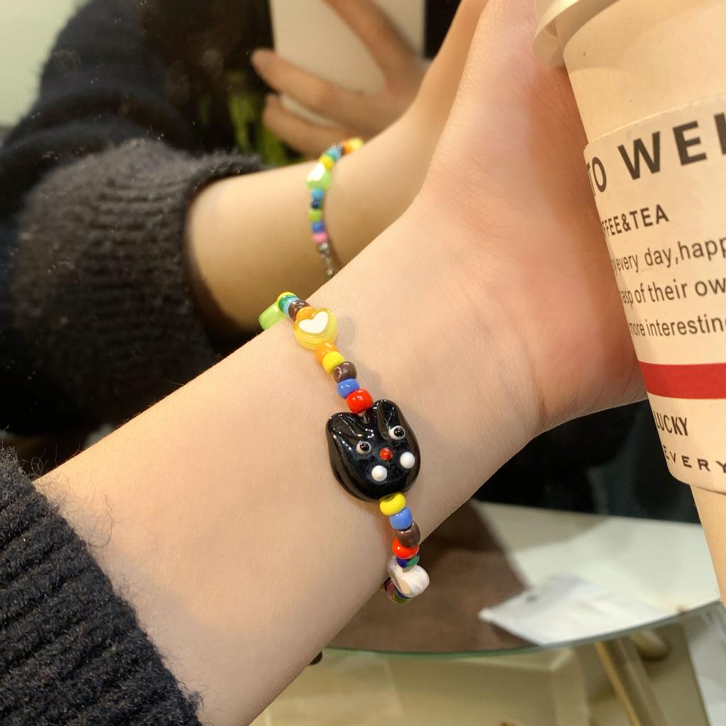 Color Beaded Bracelet Kitty Cat Head Cartoon Color Love New Children's Fun Cute Cat Style Bracelet