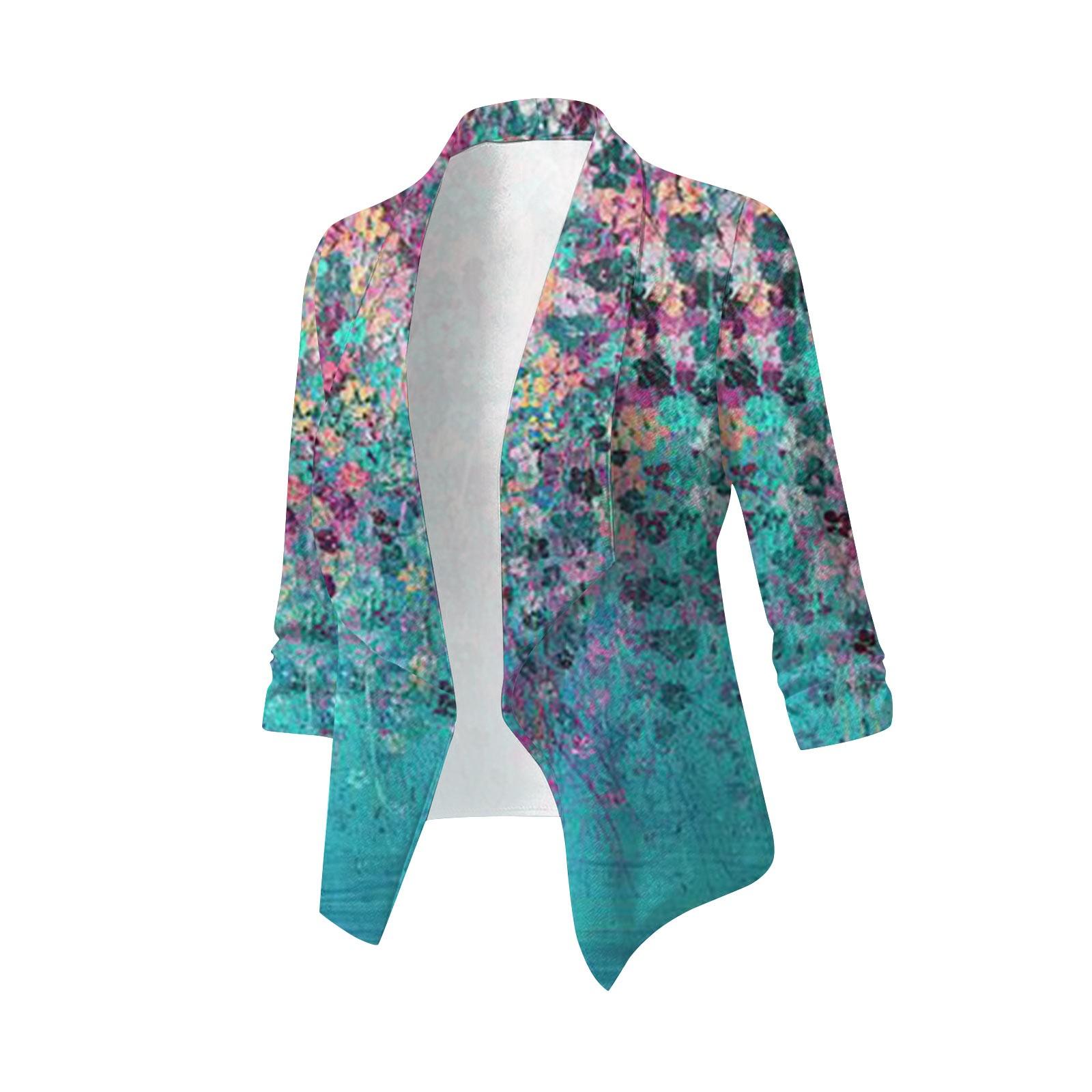 

Женское пальто Work Casual Print Короткий свободный кардиган с лацканами XL небесно-голубой