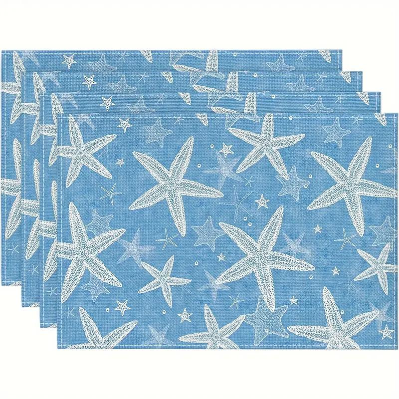 4PC Beach Shell Placemat, Blue Ocean Dining Table, Coffee Table Decoration, Anti Fouling and Heat-insulating Placemat