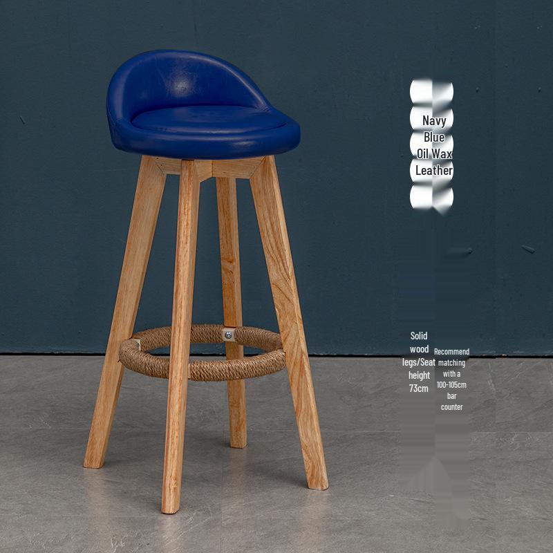 Nordic Solid Wood Swivel Bar Stool - Modern Minimalist Design for Home Bars