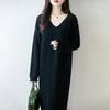 Women Sweater Dress 100% Wool TIDENOVEL V-neck Knit Long Pullover Winter Jumpers Wool Long Dress Female