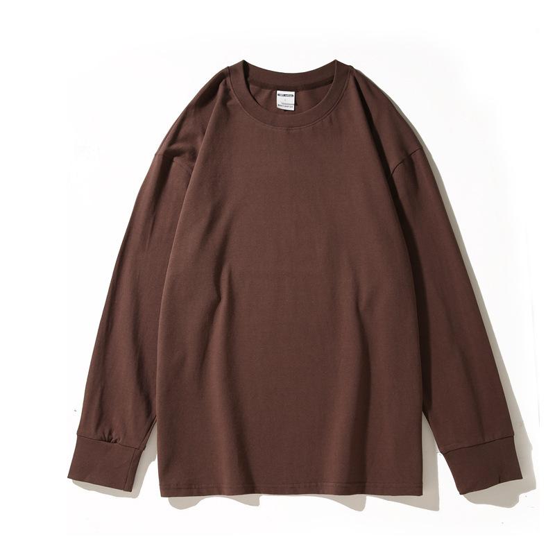 Autumn and Winter Men's Cuff Thread Solid Color Light Plate Long-sleeved T-shirt Loose Base Shirt Men