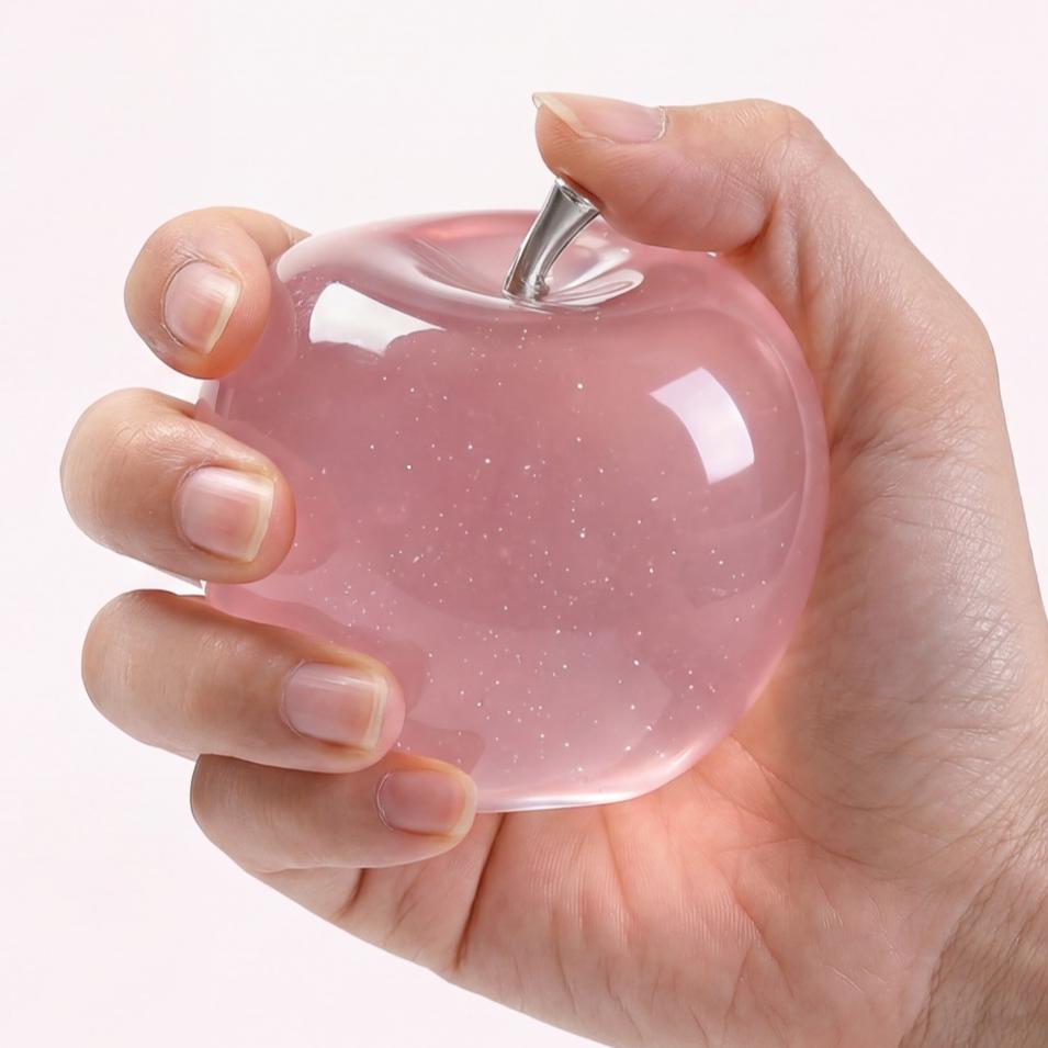 Pink Apple Squishy Toy Stress Relief Ball Soft Fidget Sensory Toy Transparent Simulated Slow Rebound Squeeze Toy Adult Kids Gift