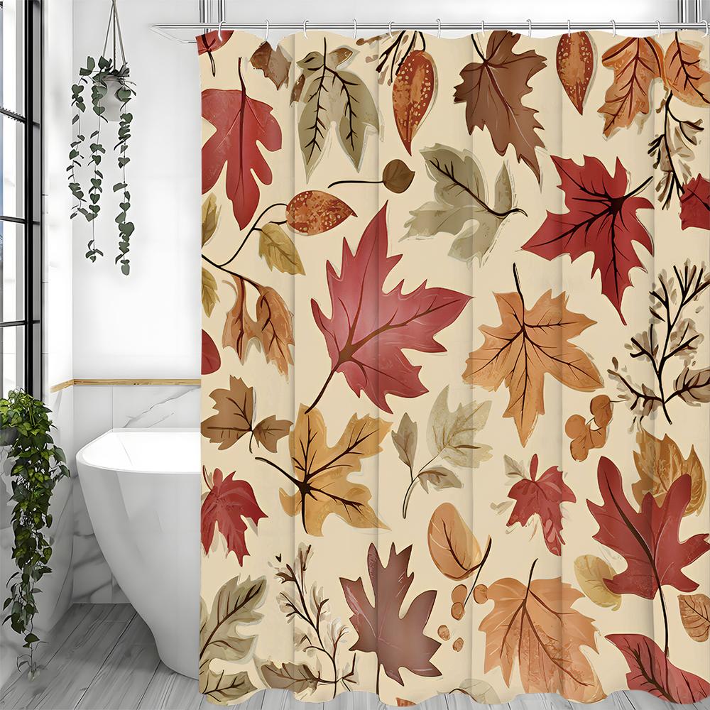 Autumn Maple Leaf Shower Curtain, Bathroom Decorative Shower Curtain, Waterproof Shower Curtain with Hooks