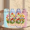 1PC Flower Bouquet Happy Mom Print 750ml Color Plastic Sports Water Bottle Leakproof Flip Straw Lid Suitable for Sports Office Home Use