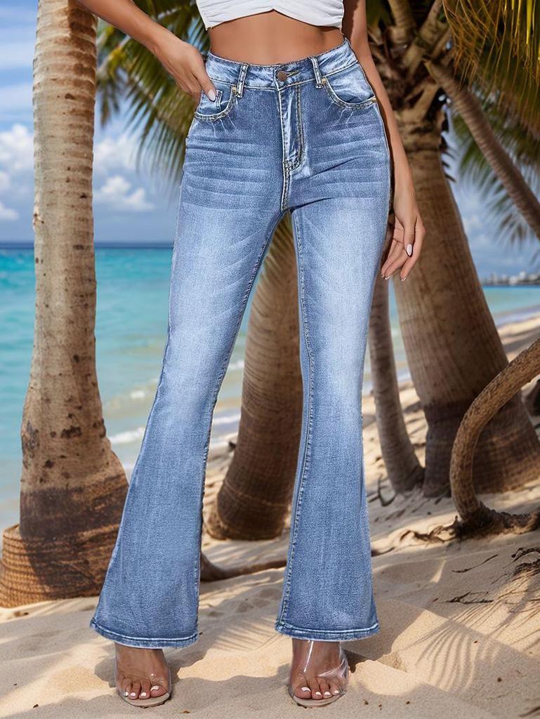 European Women's High-Waisted Micro-Flare Jeans – Casual Chic