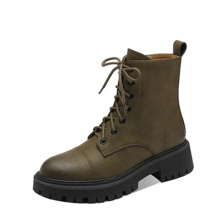 Fashion HOT Fall Shoes Round Toe Thick Heel Women Shoes Winter Women Boots Split Leather Boots Casual Platform Boots Motorcycle Boots