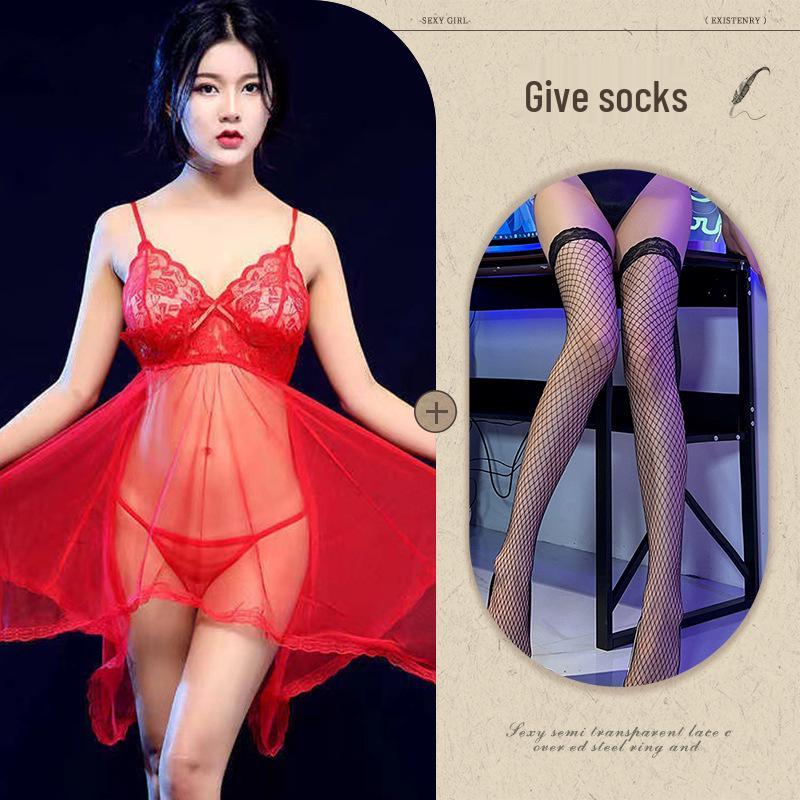 Damska Seksowna Bielizna z Siateczki i Koronki - Przezroczysta Koszula Nocna Plus Size na Wszystkie Sezony