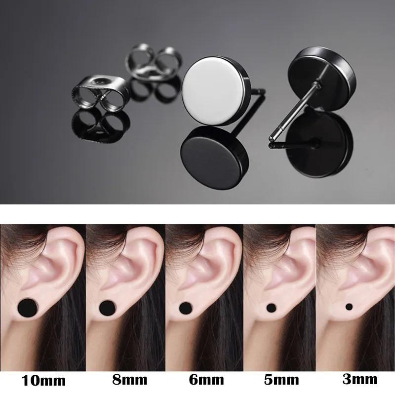 1Pair Men's Round Stud Earring Stainless Steel Fine Needle Push Back Ear Studs Women Simple Jewelry
