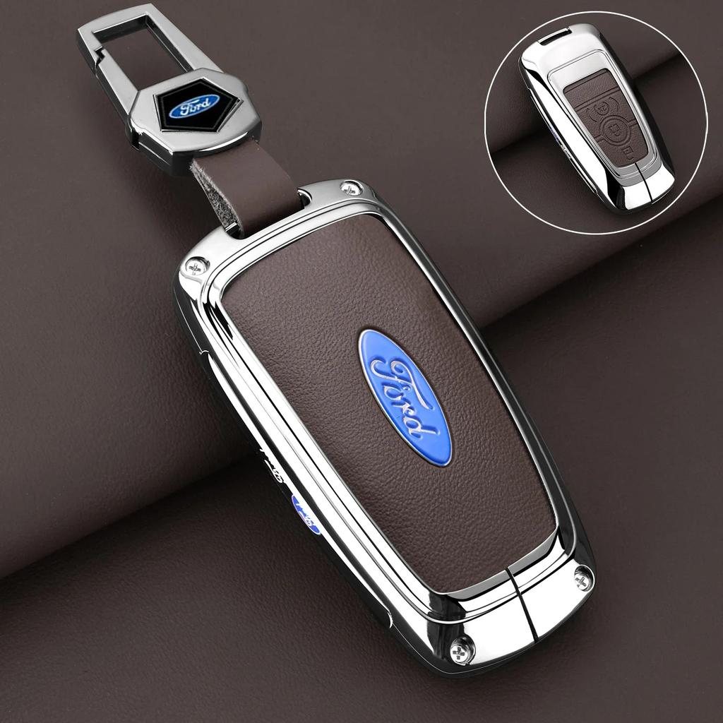 Car Sticker 2026 Ford 2025 Hot Leather Car Key Case Protector Cover for Ford Fusion Mustang Explorer F150 F250 F350 EcoSport Edg