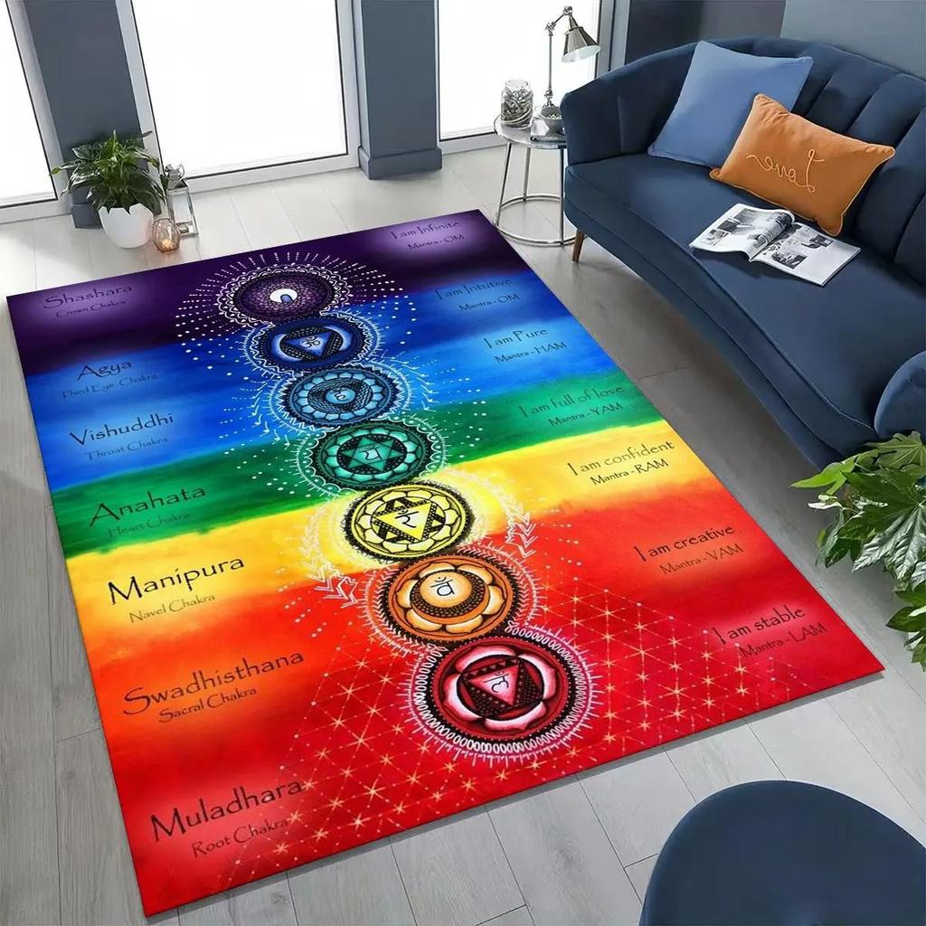 Spiritual Meditation Carpet Bohemian Yoga Energy Center Carpet Yoga Mat Children's Non-slip Carpet for Living Room and Bedroom