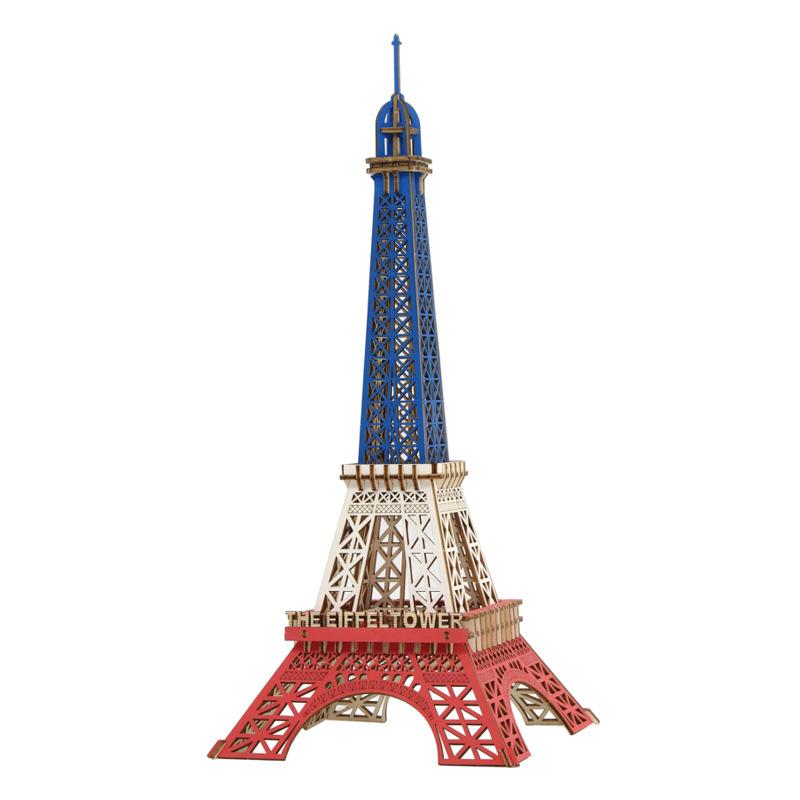 1set Eiffel Tower Wooden Simulation DIY Model, Wooden Hand-assembled 3D Three-dimensional Puzzle Toy