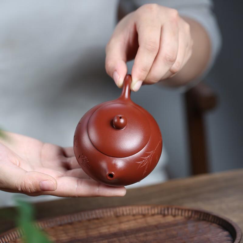 Handmade Dahongpao Zisha Xishi Teapot with Engraved Bamboo