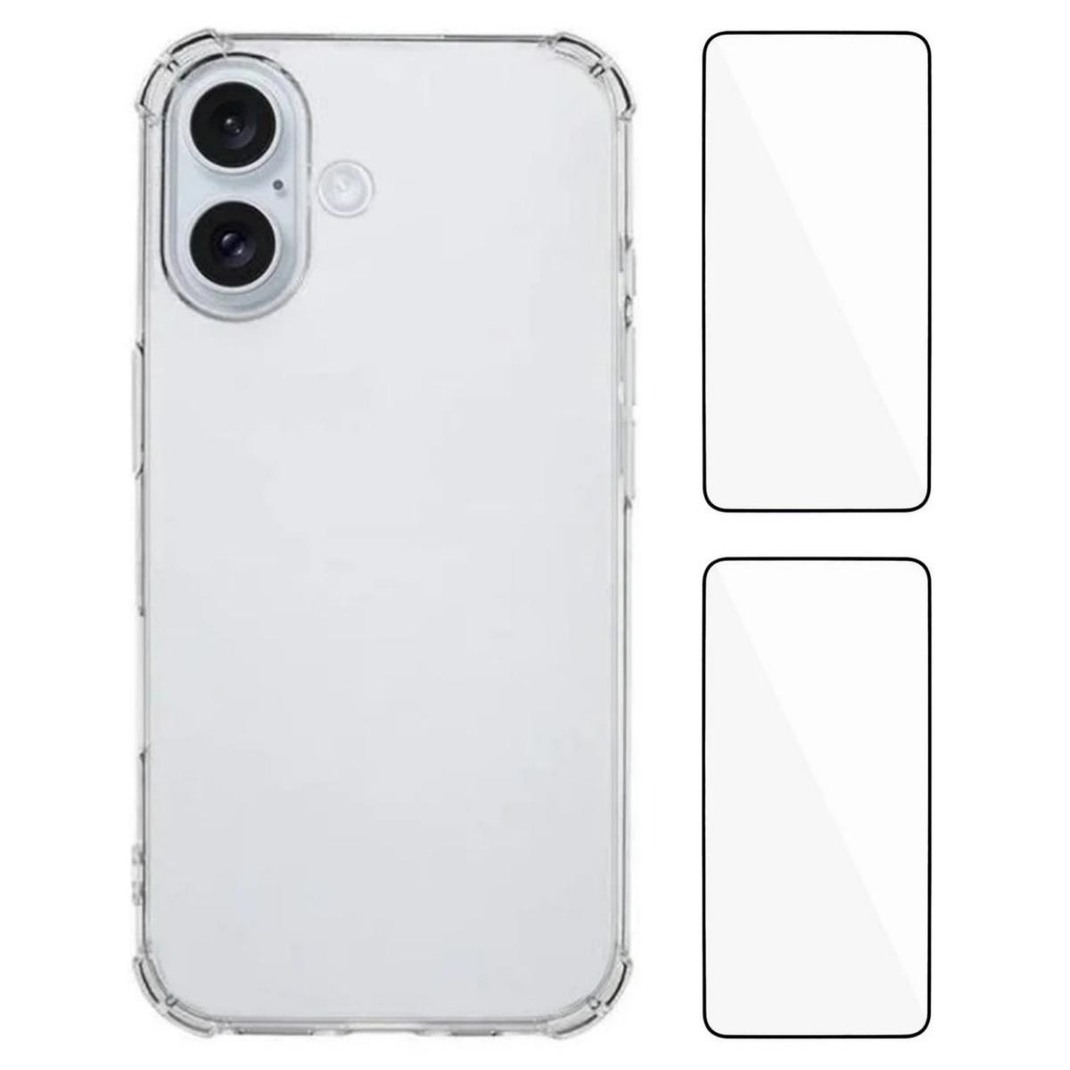 

WANLONFENG WL3 Серія Для iPhone 16 Чохол з ТПУ 1.5мм Чохол для телефону з 2 шт Захисними плівками із загартованого скла (Великий отвір для об єктива) As Shown A