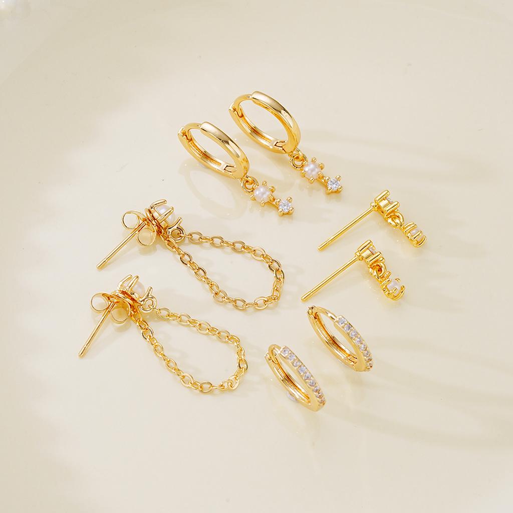 4 Pcs Fashion Gold Plated Zircon Earring Set For Women Dainty Copper Cartilage Piercing Earring Female Party Daily Jewelry Gifts