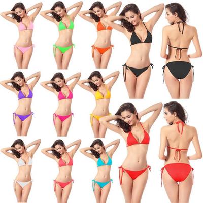 Traje de baño de dos piezas de Color sólido con vendaje Halter para mujer de verano