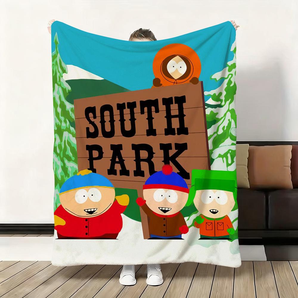 Cute S-South Cartoon P-Park Throw Flannel Fluffy Soft Blanket Warm Skin-Friendly Throw for Sofa Bed Office Nap Winter