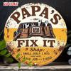 D Flat Pc Vintage PapaS Fix It Round Aluminum Sign Rustic DadS Workshop Wall Art Humorous Metal Decor for Home
