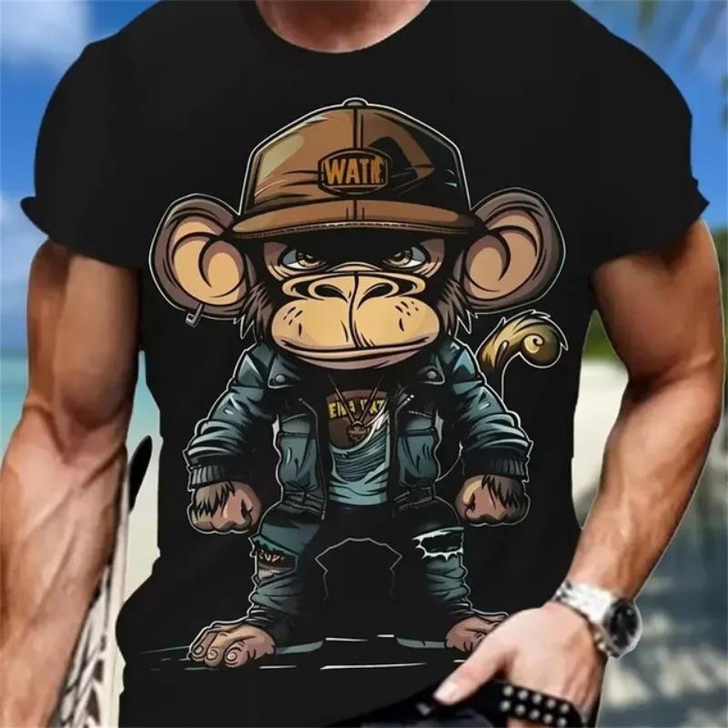 Hip Hop Monkey Pattern Print T-shirts O-Neck Short Sleeve Tee Designer Clothes Men Monkey Print Clothes Men Designer T-shirts