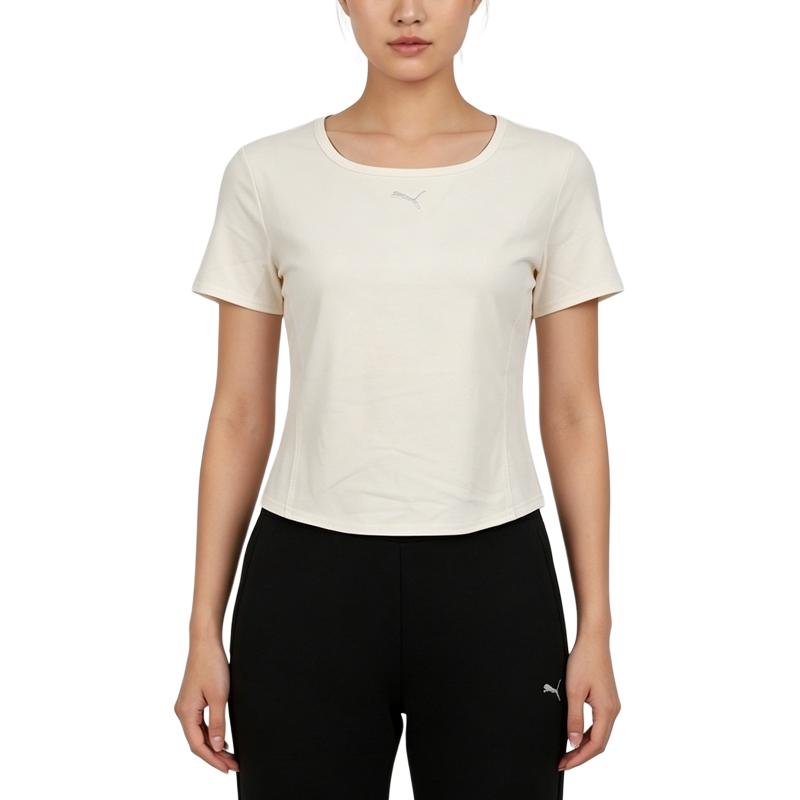 Puma Ess Knitted Square Neck Solid Color Simple Pullover Short Sleeve T-Shirt Women Tops 639815-87
