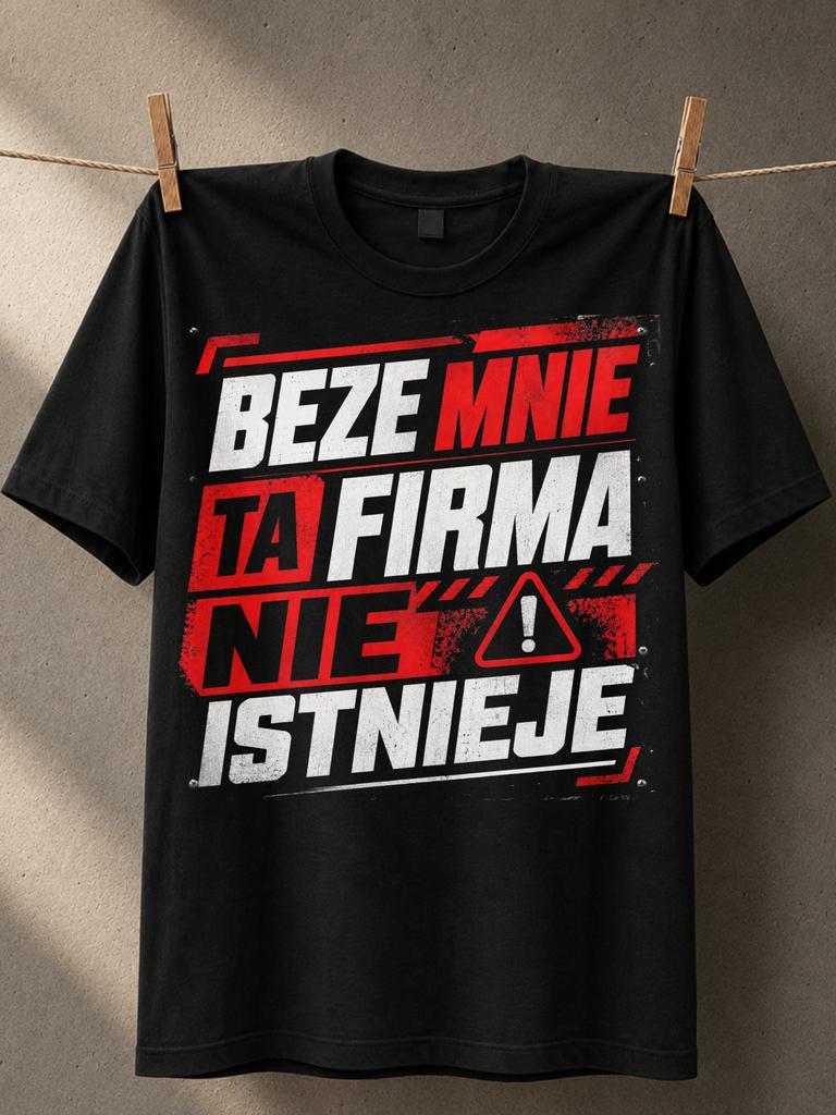 Beze Mnie Ta Firma Nie Istnieje Red Warning Typography Exclamation Sign Bold Polish Workplace Unisex All Tshirt