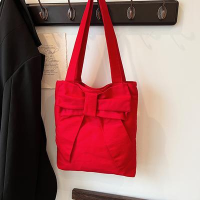 Korean Version Butterfly Knot Canvas Bag Sweet Personality Solid Color Good Appearance Versatile Single Shoulder Bag