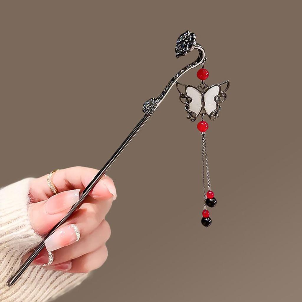 Retro Chinese Style Hair Pin Gold Color Alloy Butterfly Hair Clips Pearls Chain Pendant Headpieces Women Girls Hair Jewelry