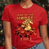 Jaar van het Paard 2026 Chinese Astrologie Paard Unisex Volwassen Katoenen T-shirts Maan Nieuwjaar Bloemen Goud Ontwerp Aziatisch Festival Tops