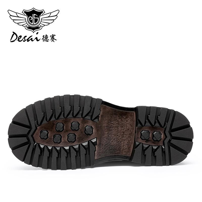 Desai First-Layer Cowhide Martin Boots Retro High-Top Wear-Resistant Leather Boots Thick-Soled Heightening British Style Tooling Boots Men