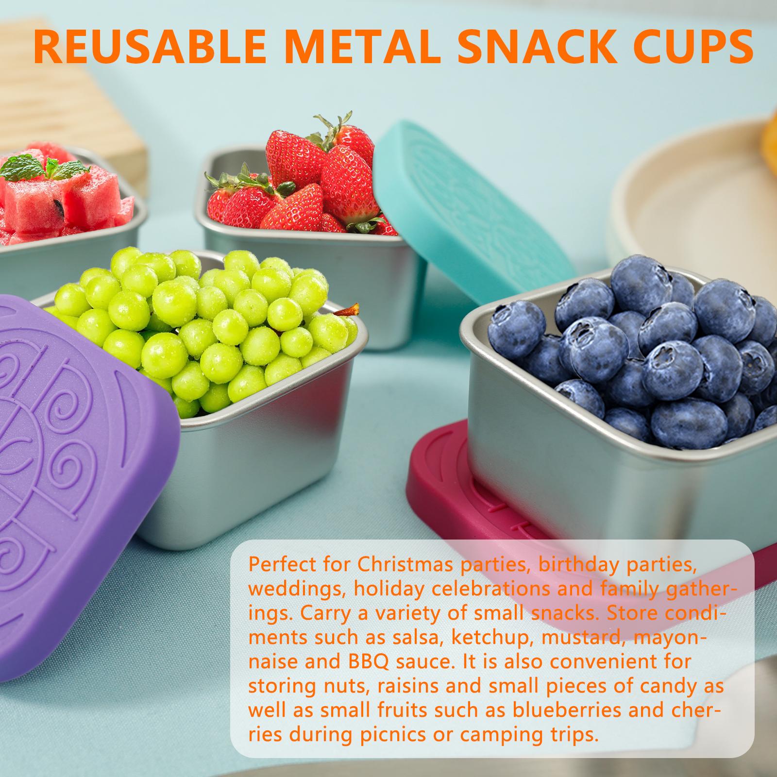 4Pcs 6oz Snack Container Stainless Steel Snack Container Sauce Box with Silicone Lids Leakproof Stackable Food Storage Container