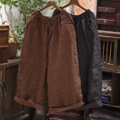 Women Vintage Winter Wide Leg Pants Solid Color Elastic Waist Trousers High Quality Loose Belt Pants