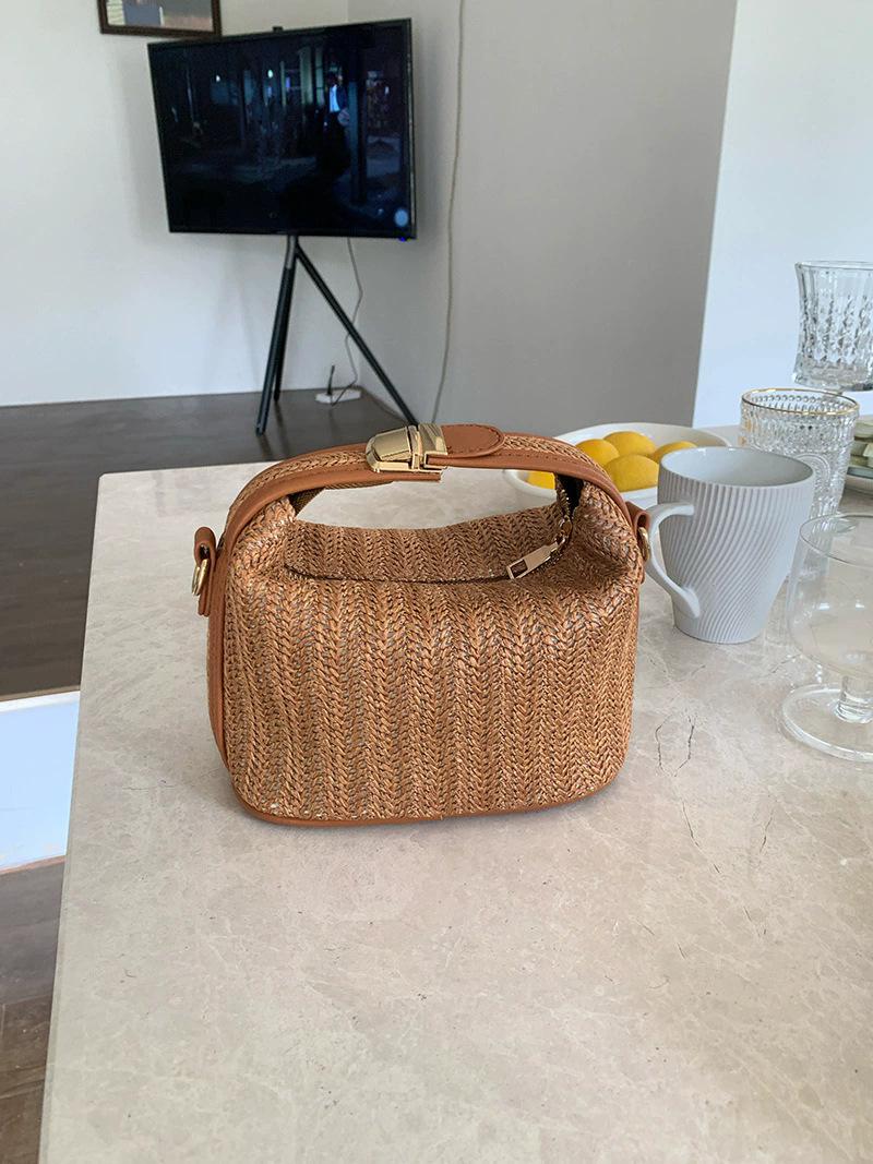 

Summer New Grass Woven Handbag Fashion Leisure Vacation Handbag Versatile Single Shoulder Diagonal Cross Bag коричневий
