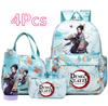 4-teiliges Set mit aufgedrucktem Demon Slayer-Cartoon-Rucksack, Handtasche, Federmäppchen und 750-ml-Trinkflasche für Teenager (Jungen und Mädchen) – große Kapazität, wasserdichter Schulrucksack