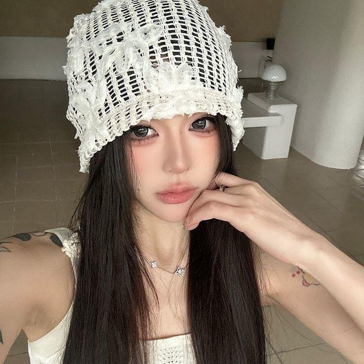 Women's Floral Hollow Slouchy Hat Spring Summer 3D Thin Breathable Korean Style Fashionable Cap