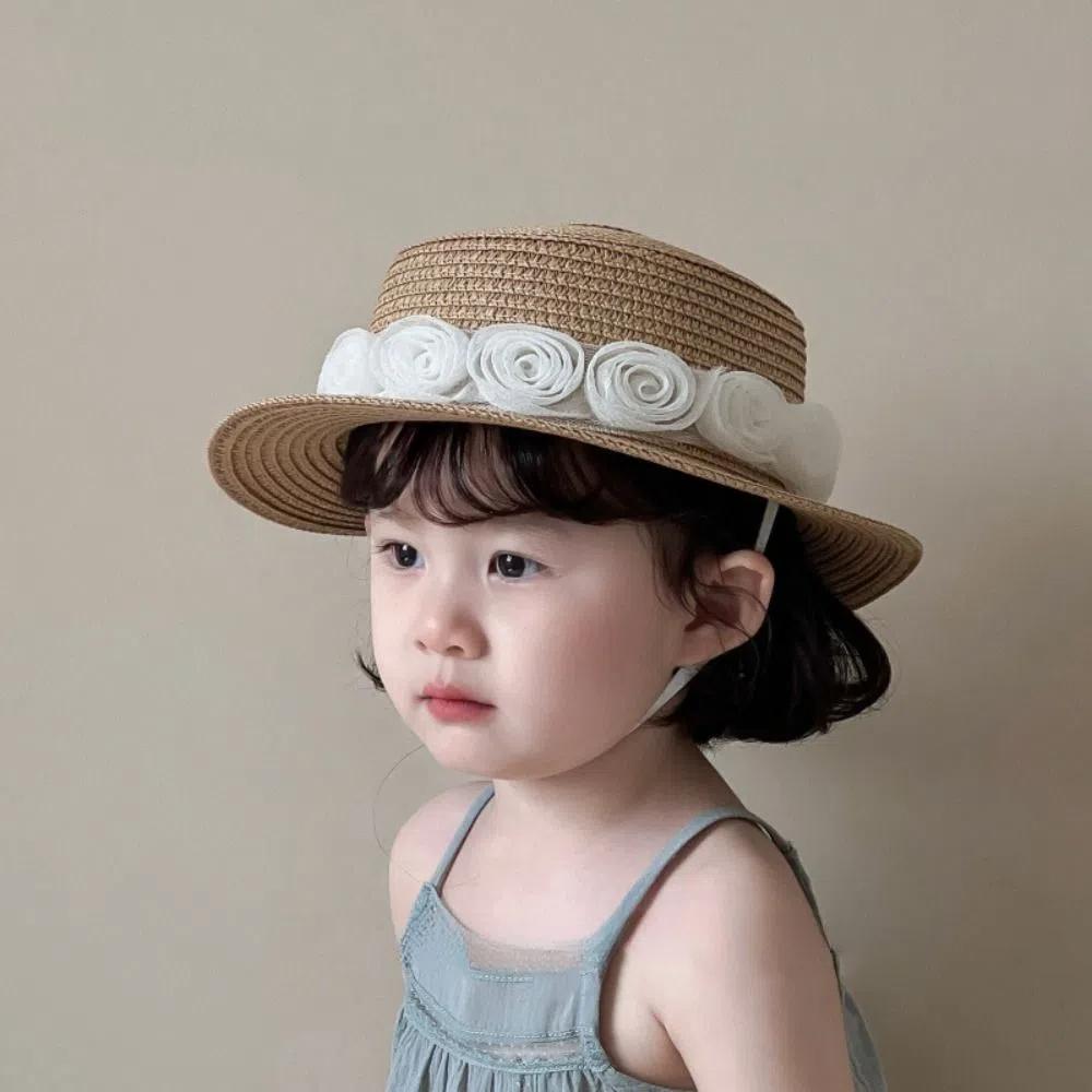 Summer Flower Lace Straw Hat French Children Sun Hat Fashion Baby Straw Caps Outdoor