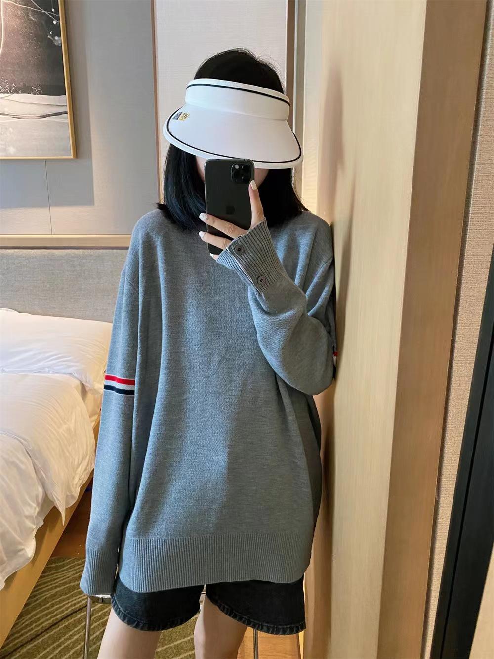 

Унисекс Высококачественный Осенний Свитер Макарон с Длинным Рукавом и Четырьмя Полосками, Вязаный Дизайн с Круглым Вырезом L серый