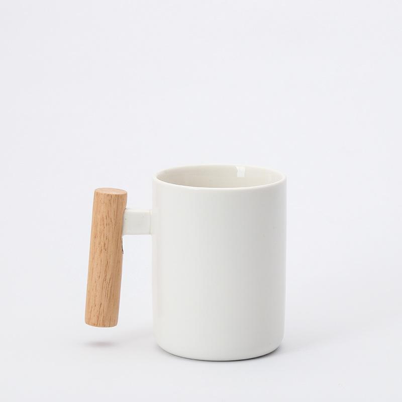 Wooden Handle Ceramic Mug Literary Water Cup Coffee Milk Cup Holiday Event Gifts