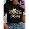 Women Cotton Short Sleeves T-shirts Happy New Year Disco Ball Women's Tee Festive Graphic Casual Celebration Top