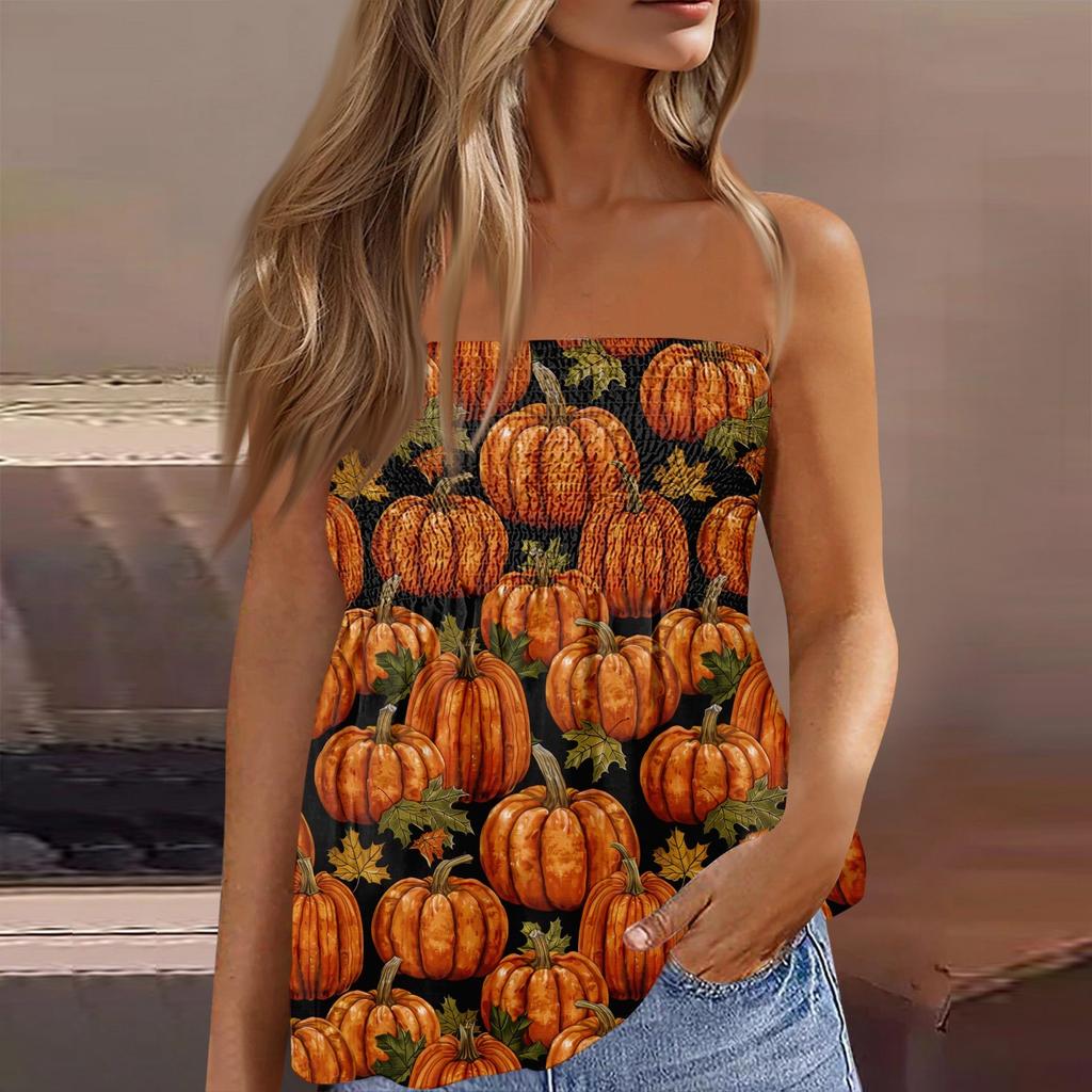 Tube Tops For Women,Cute Sexy Off Shoulder  Print Sleeveless T-Shirt