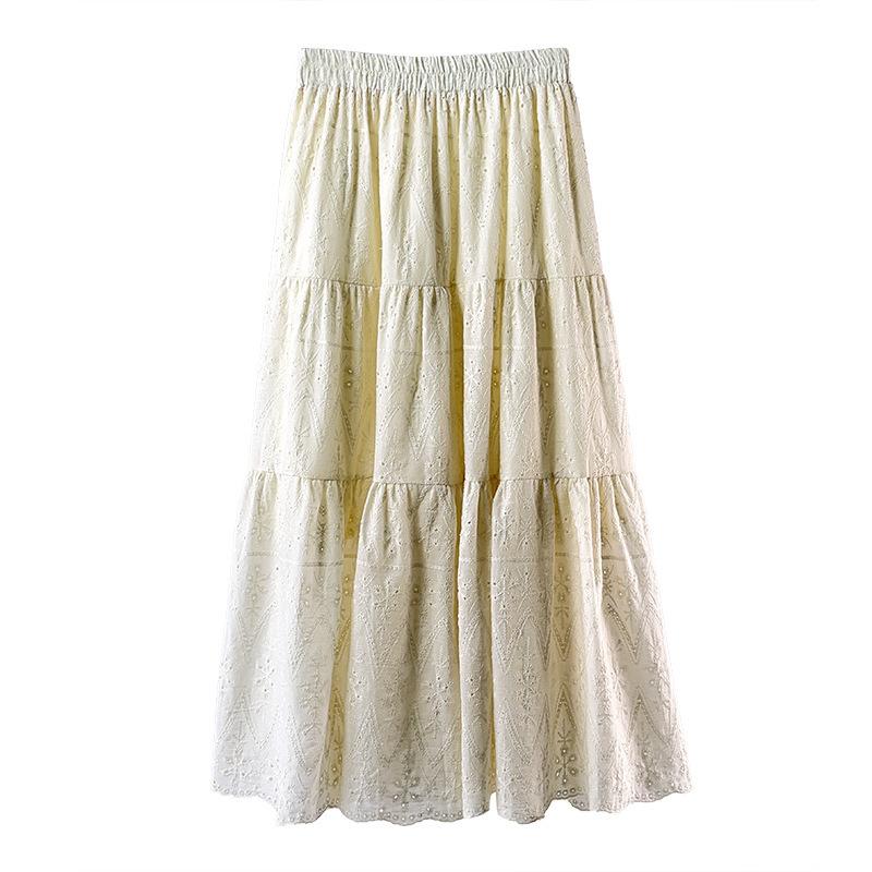 

Heavy industry embroidered cotton skirt elastic waist splicing large pendulum skirt temperament versatile medium and long skirt one size fits all