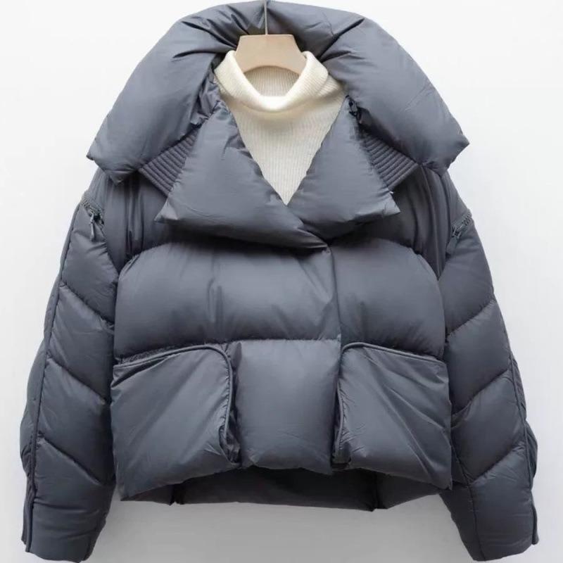 Podzimní a zimní nová péřová bunda s kapucí dámská krátká zesílená prémiová bílé kachní prachové klopový chlebový styl trendy