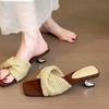 Fashion Vintage Woven Wedge Heel Roman Sandals Women's Design Sense Holiday Style Square Toe Open Toe Beach Sandals and Slippers
