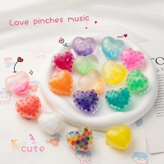 5Pcs Love Heart Squishes Toy Glitter Powder Small Balls Filled Stress Relief Funny Heart-shape