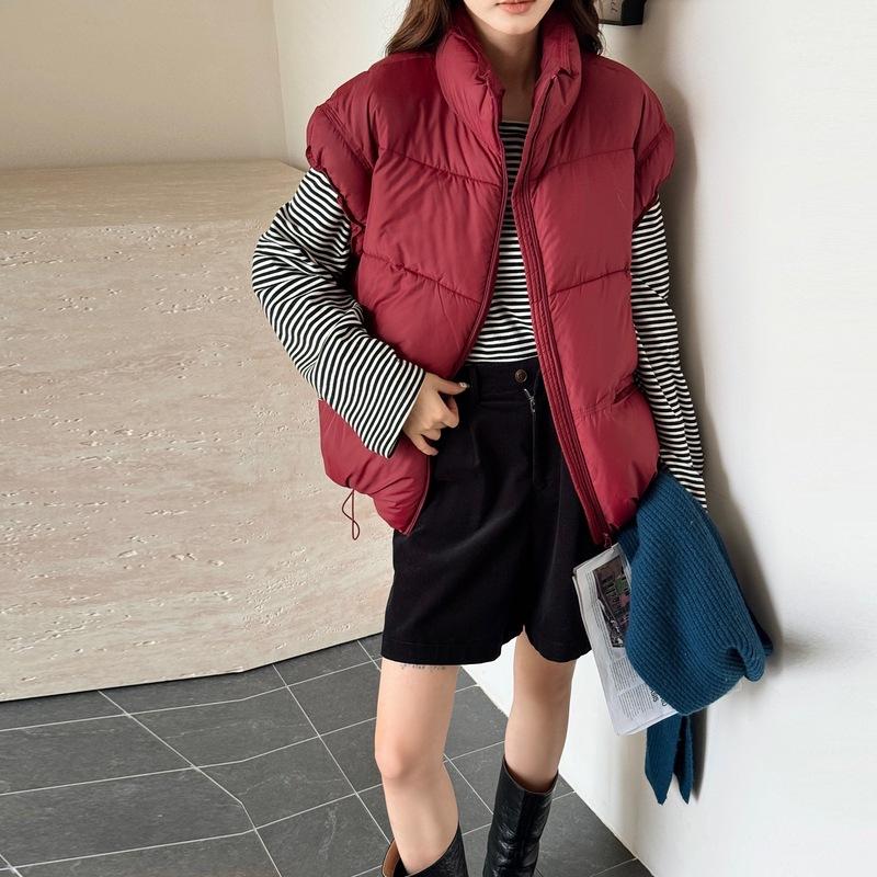 New Women's Clothing Solid Color Zipper Pocket Cotton Clothes Vest Fashion Stand-up Collar Temperament Commuter Jacket