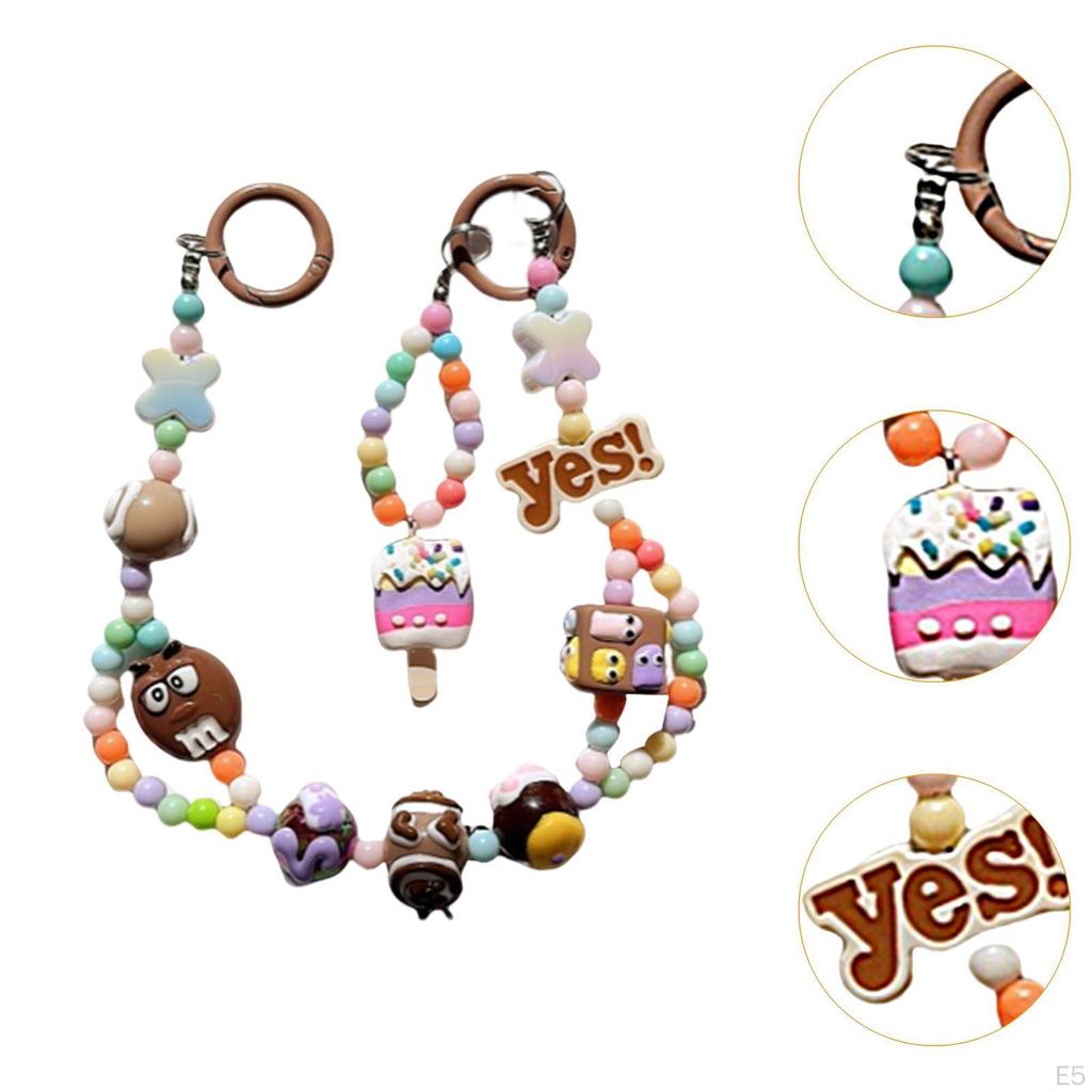 Keychain Keyring Phone Lanyard Lovely Cute Beaded Charms for Gift Kids Blue